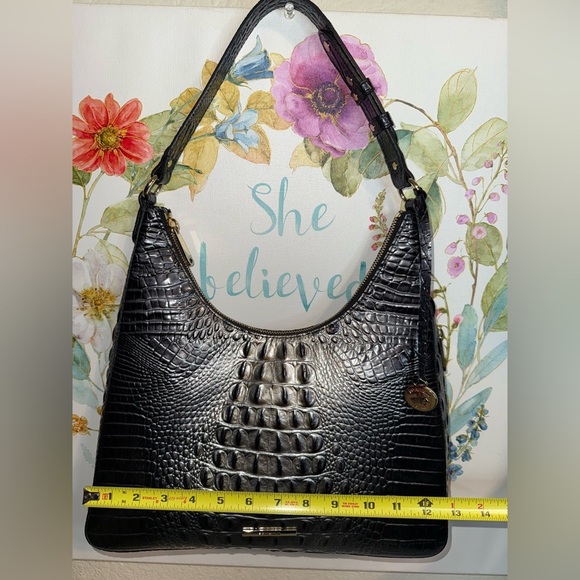 BRAHMIN Tabitha Black Crocodile-Embossed Hobo Bag with Glossy Finish - Picture 3 of 16